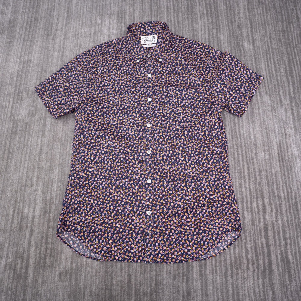 Bonobos Shirt Mens Medium Navy Floral Slim Fit Short Sleeve Cotton Excellent